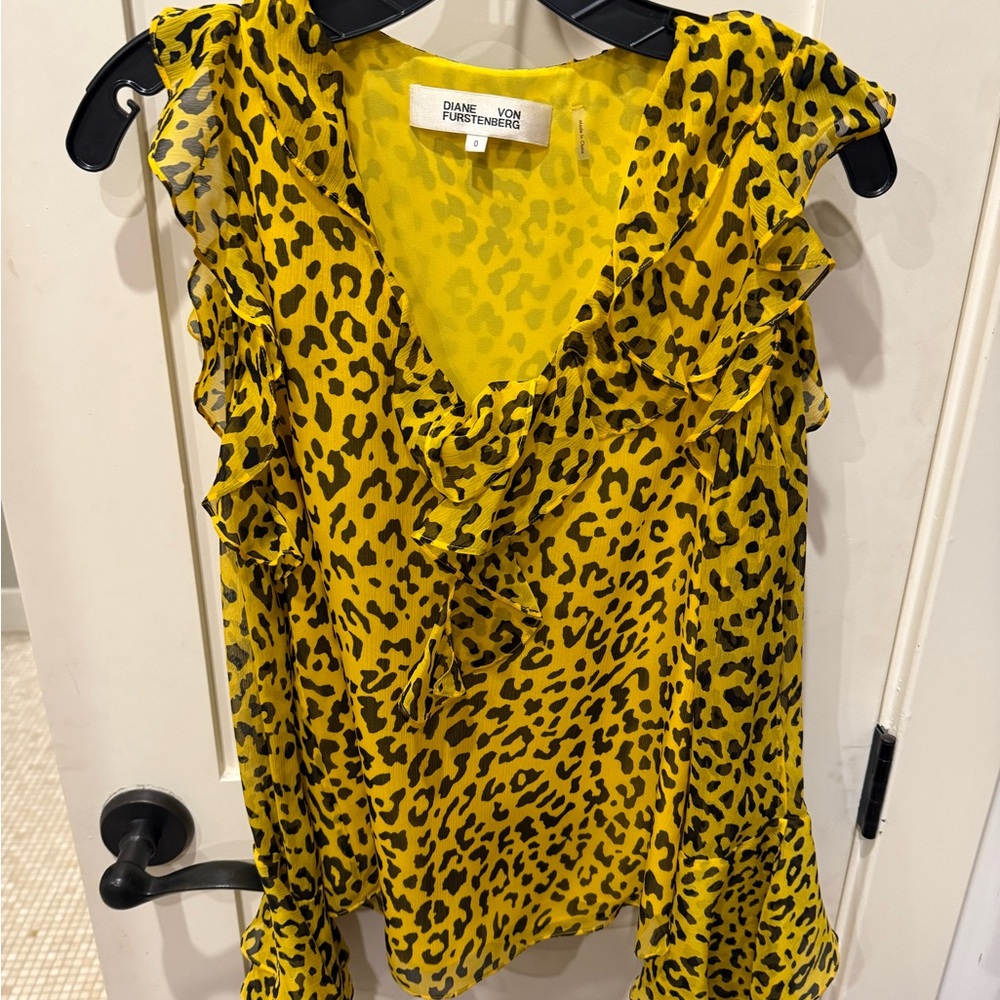 Diane Von Furstenberg Yellow Animal Print Blouse
